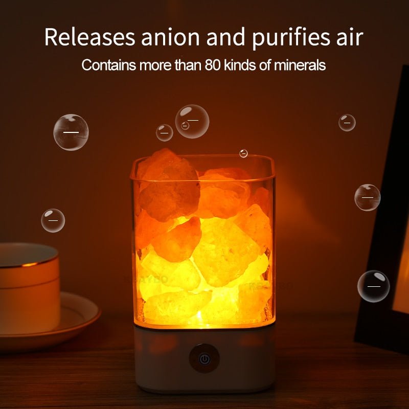 Natural Himalayan Salt Lamp – USB Air Purifier & Mood Lighting