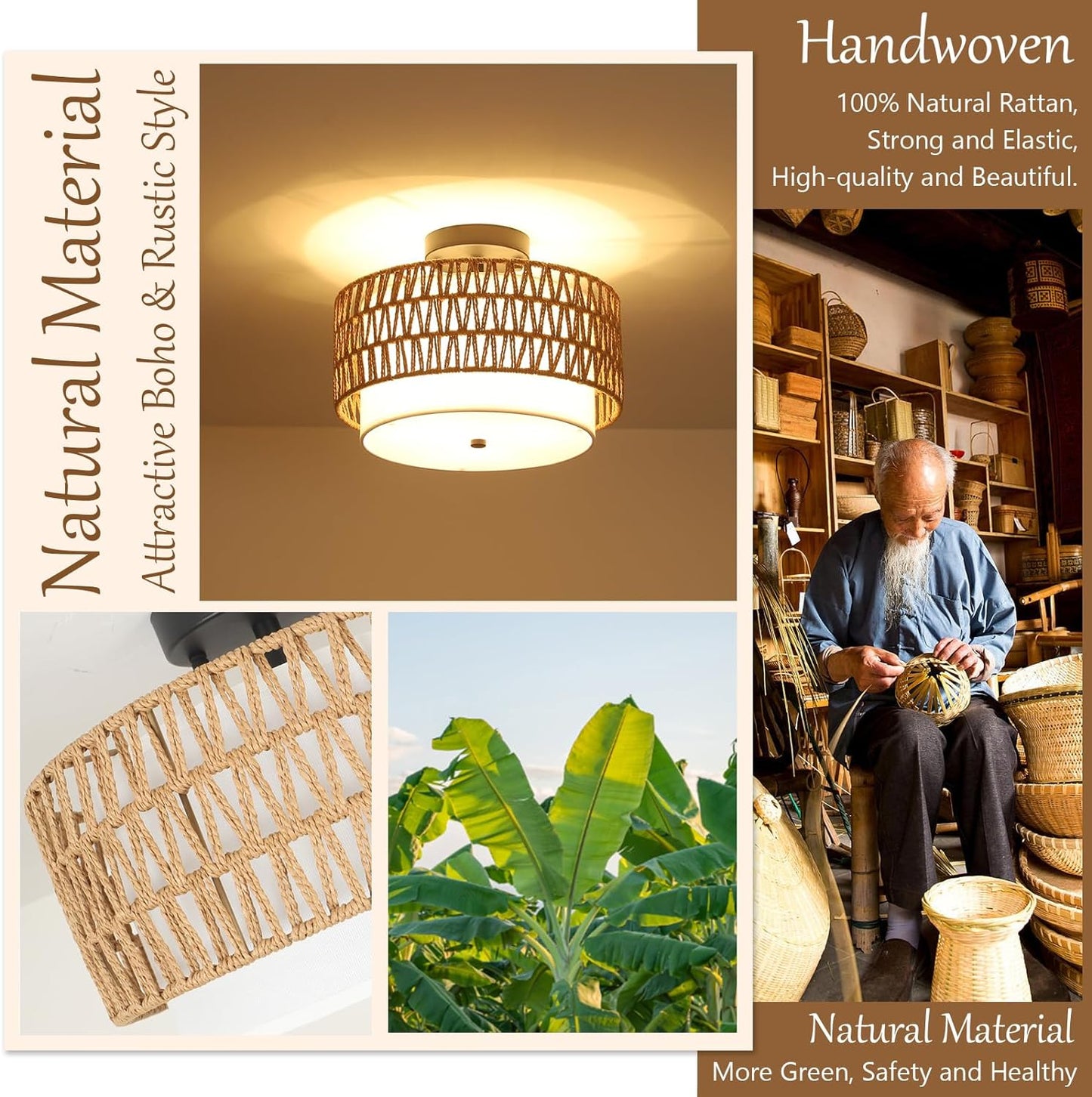Boho Rattan Ceiling Light