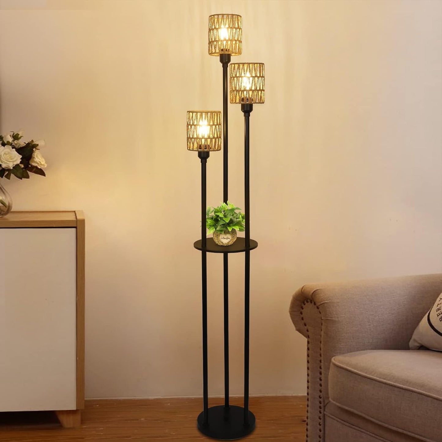 Boho Floor Lamp with Shelves