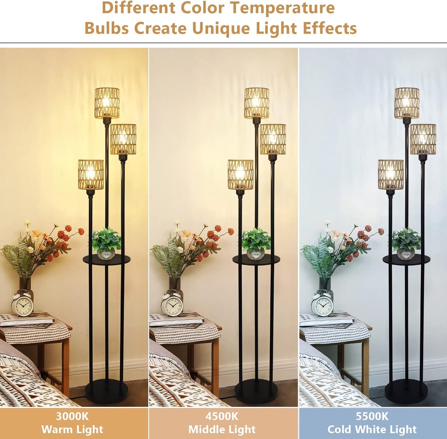 Boho Floor Lamp with Shelves