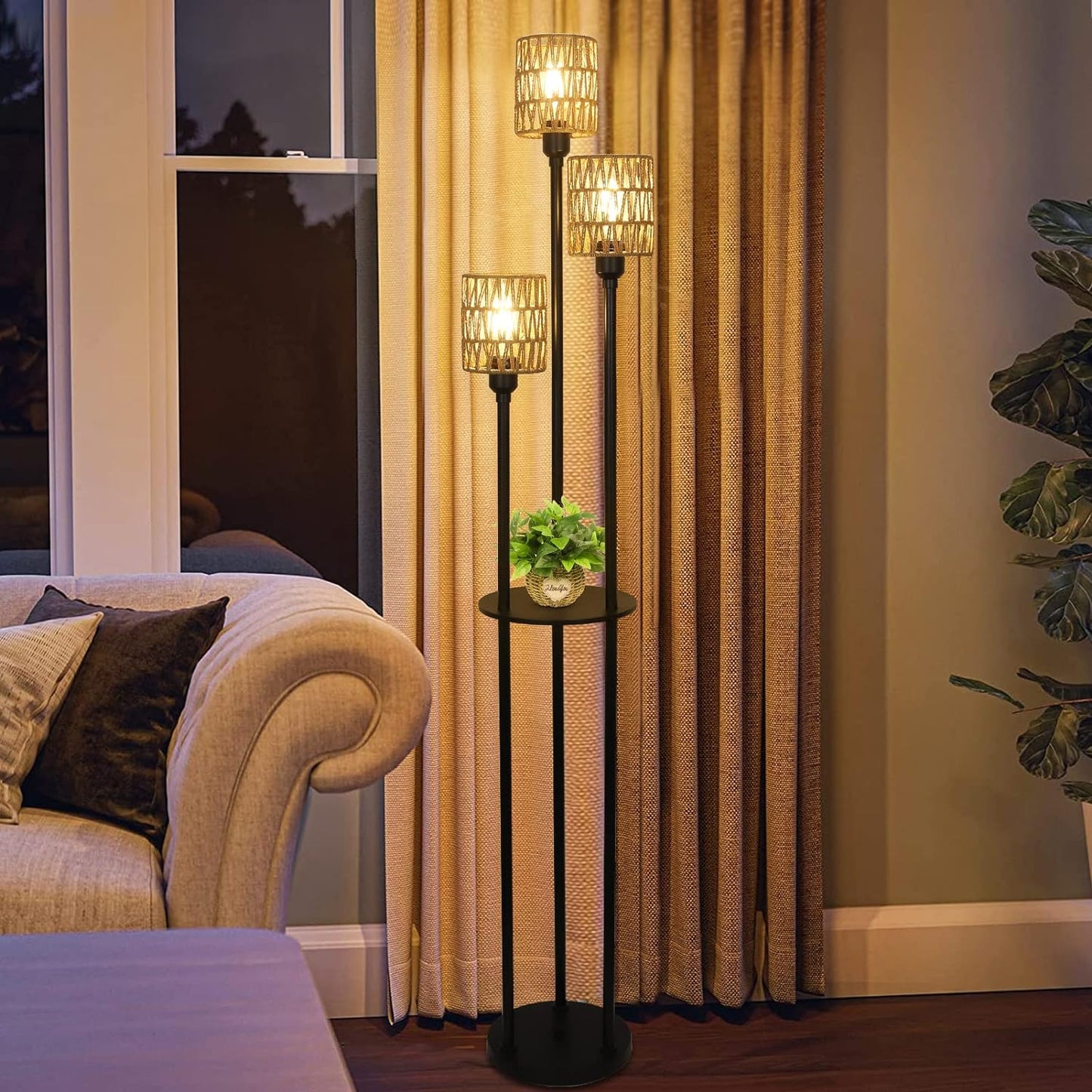 Boho Floor Lamp with Shelves