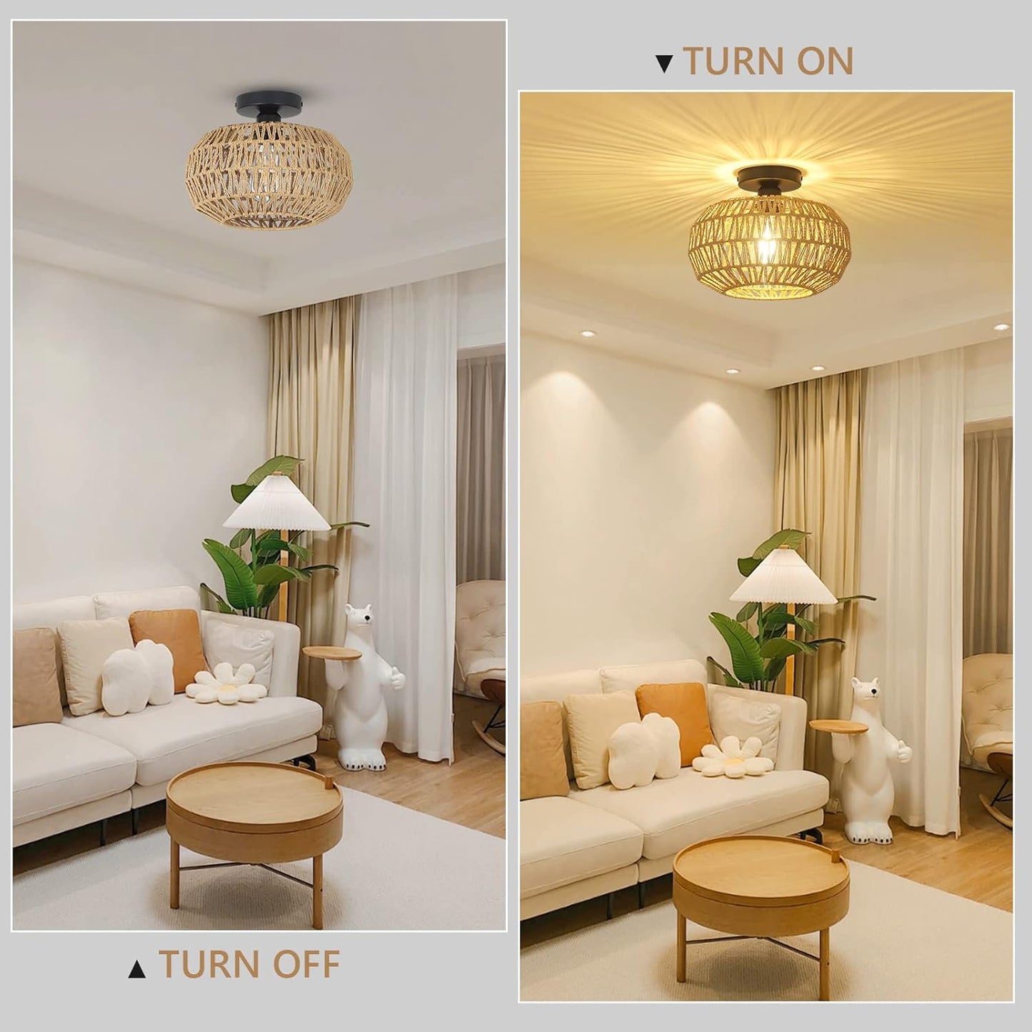 Boho Rattan Ceiling Light Fixture