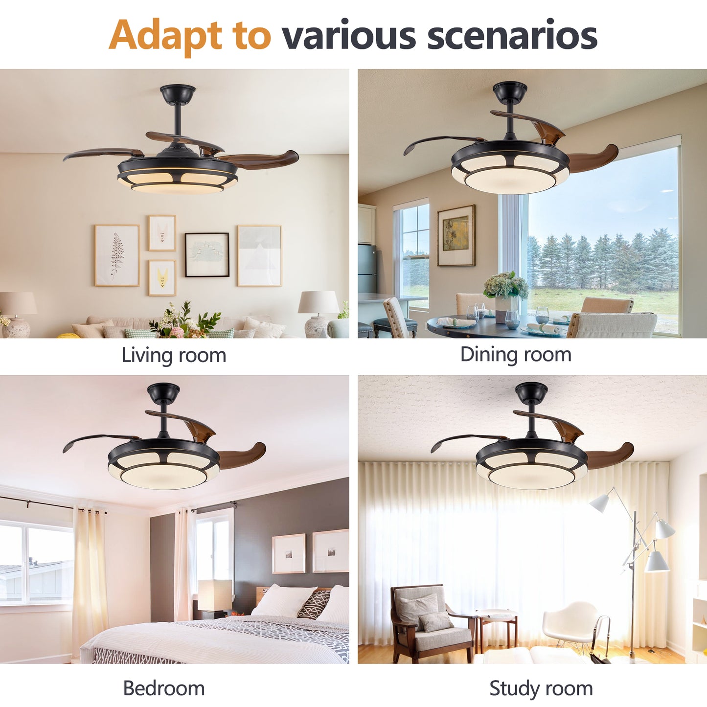 Retractable Fan with LED Fixtures