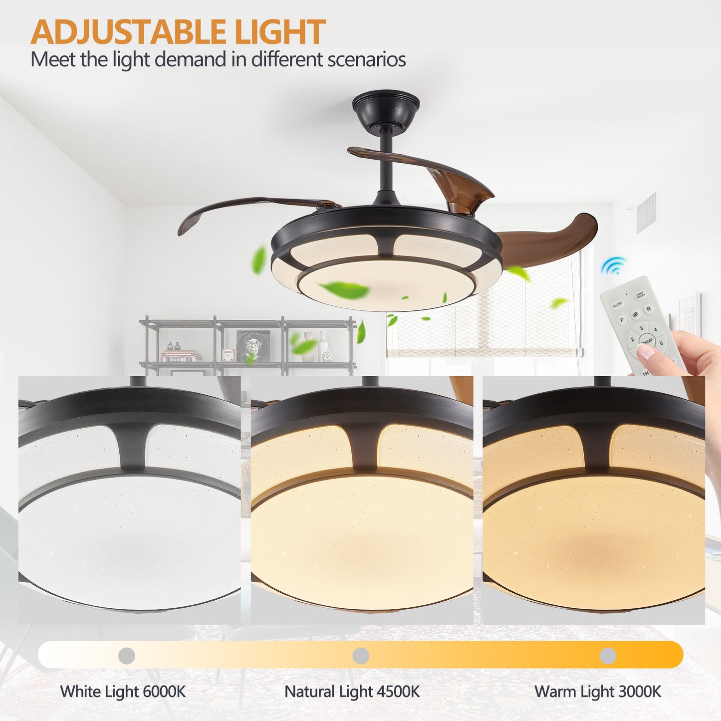 Retractable Fan with LED Fixtures