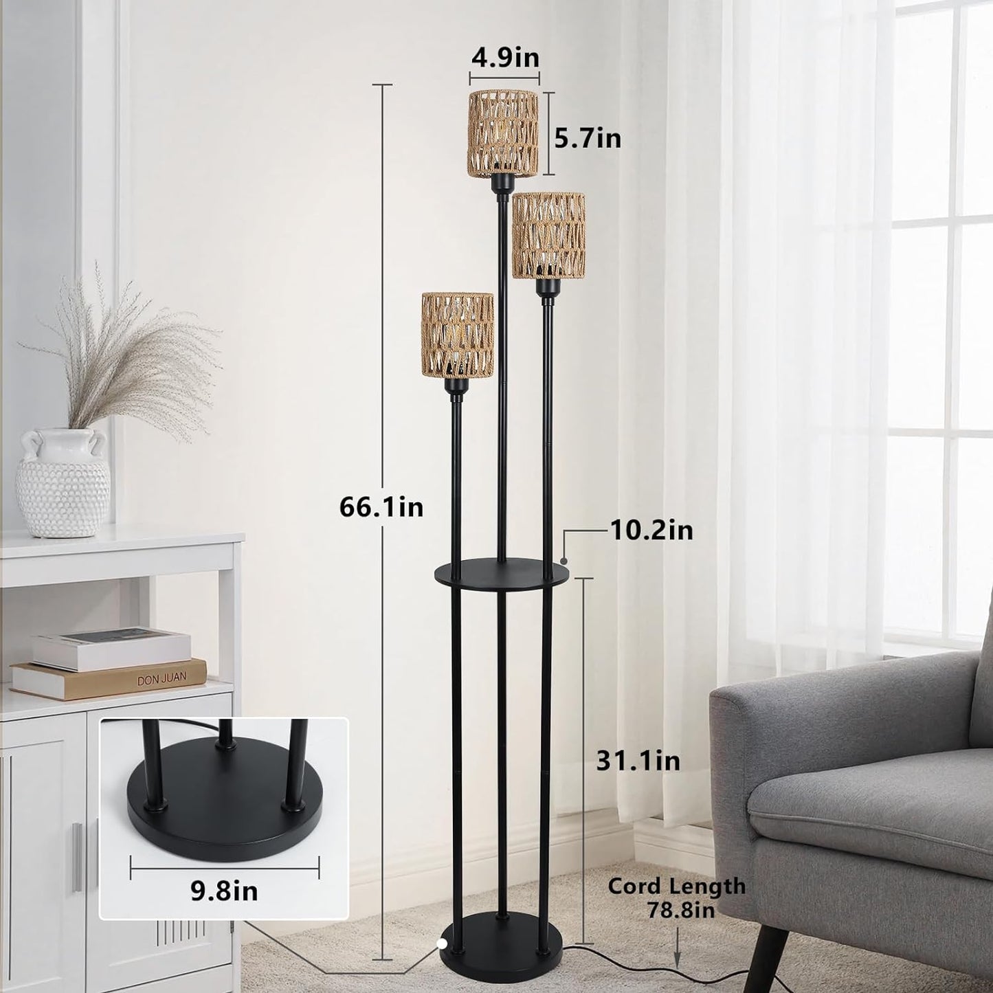 Boho Floor Lamp with Shelves