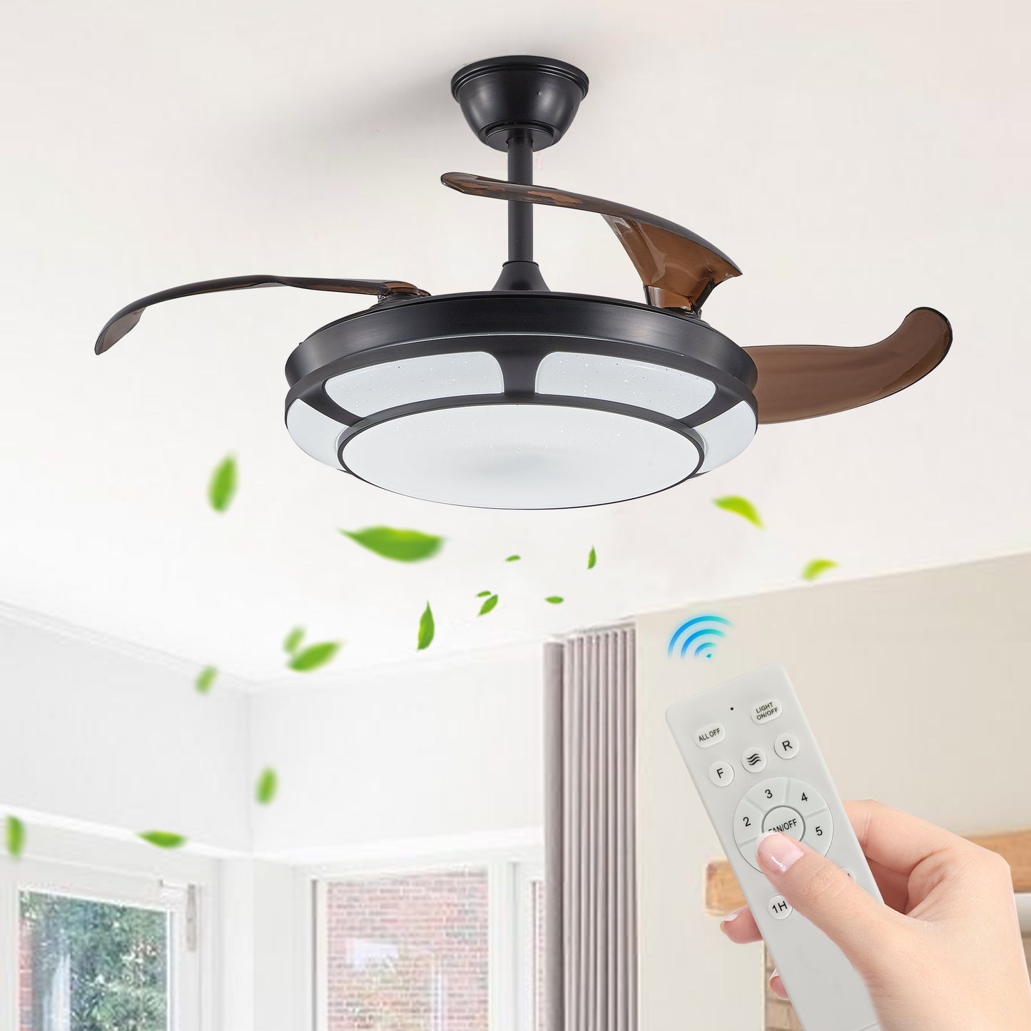 Retractable Fan with LED Fixtures
