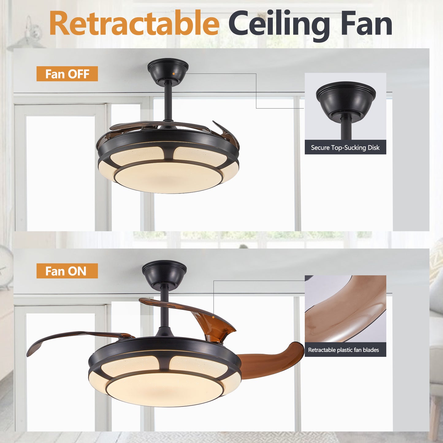 Retractable Fan with LED Fixtures