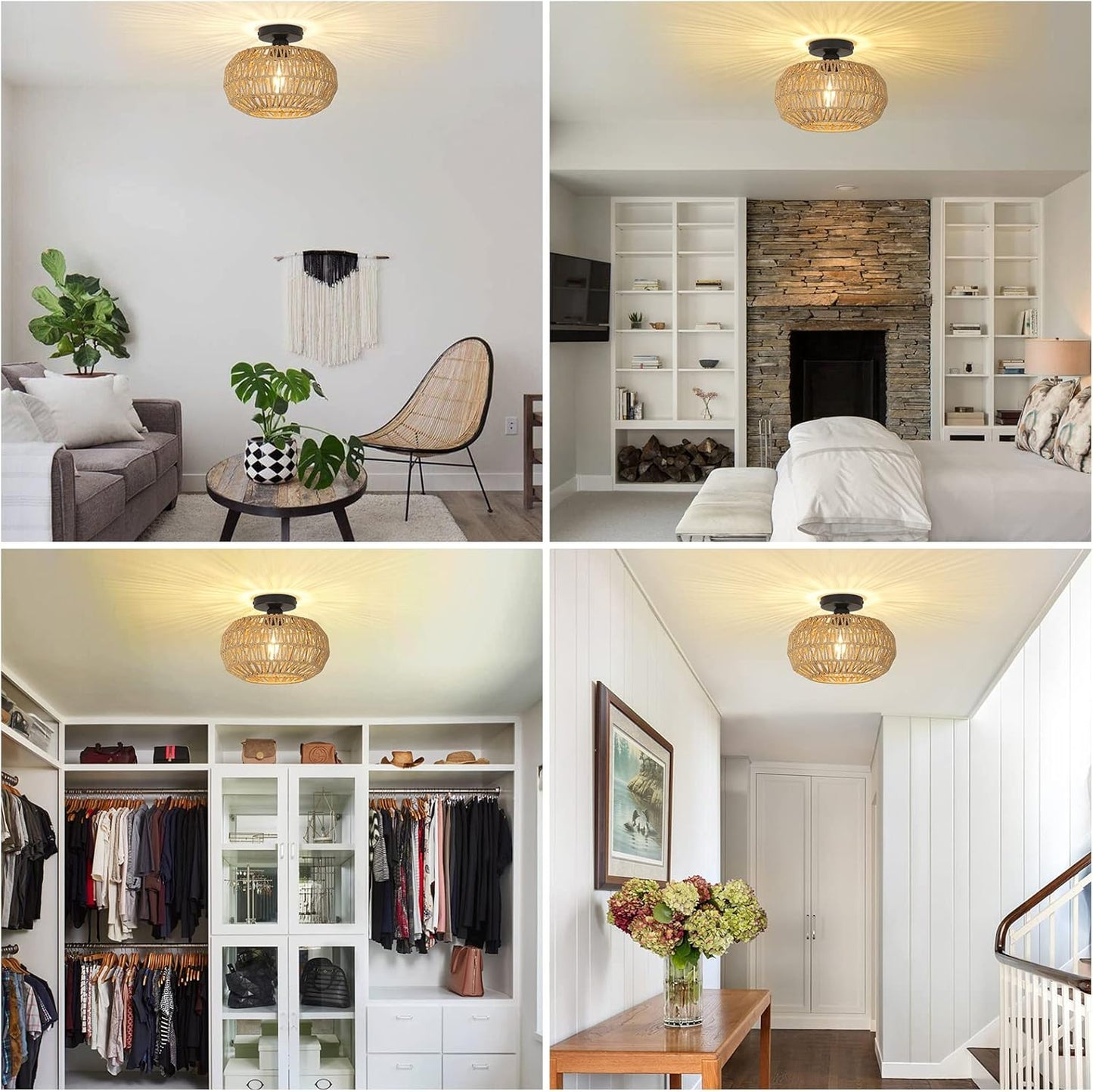 Boho Rattan Ceiling Light Fixture