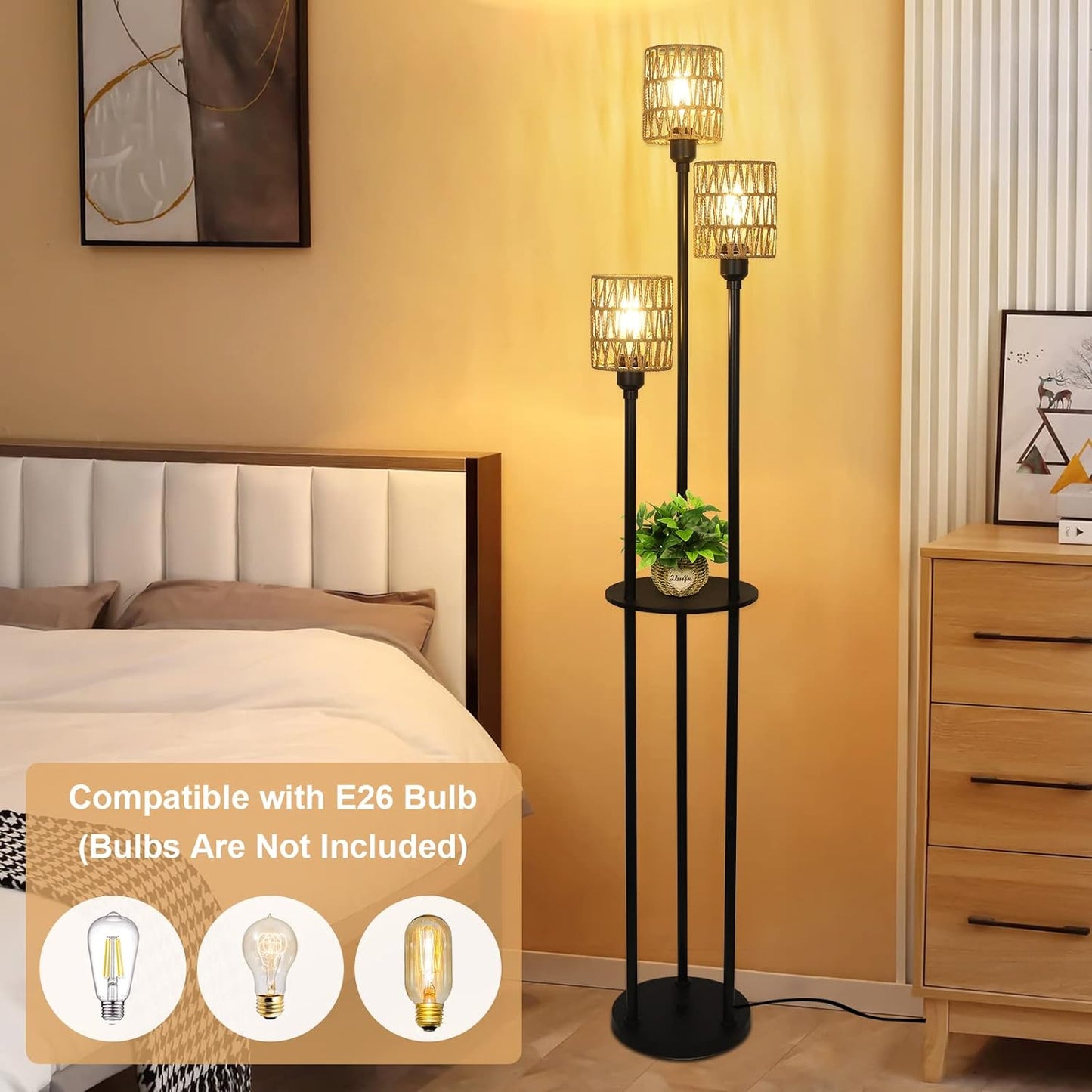 Boho Floor Lamp with Shelves