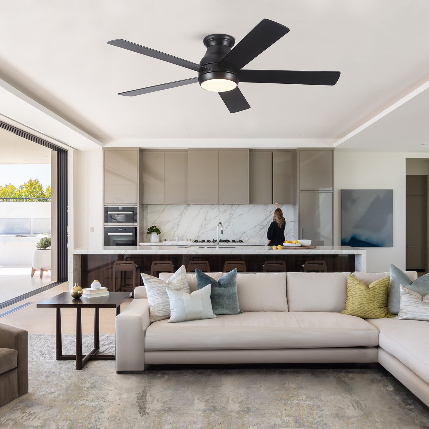 Low profile ceiling fan with light