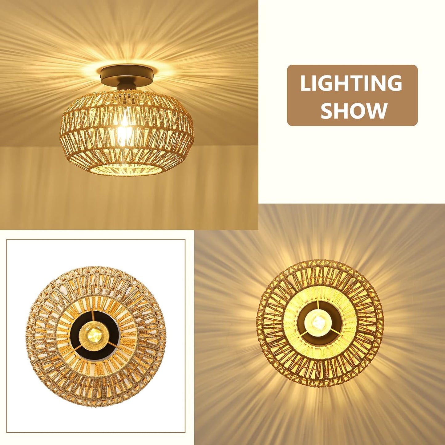 Boho Rattan Ceiling Light Fixture