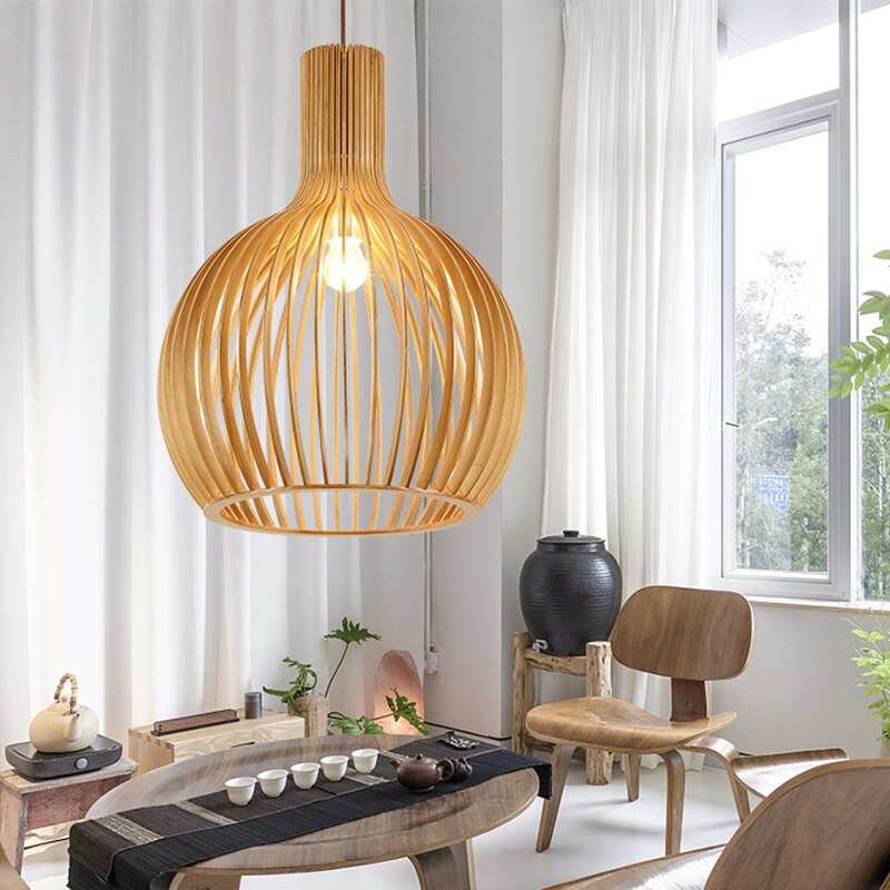 Birdcage Wood Pendant Light