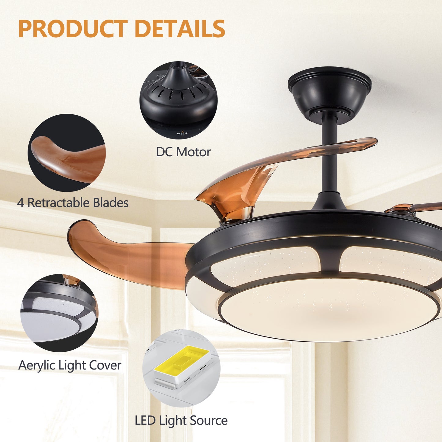 Retractable Fan with LED Fixtures