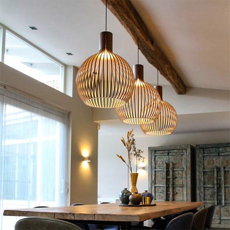 Birdcage Wood Pendant Light