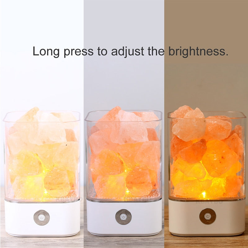 Natural Himalayan Salt Lamp – USB Air Purifier & Mood Lighting