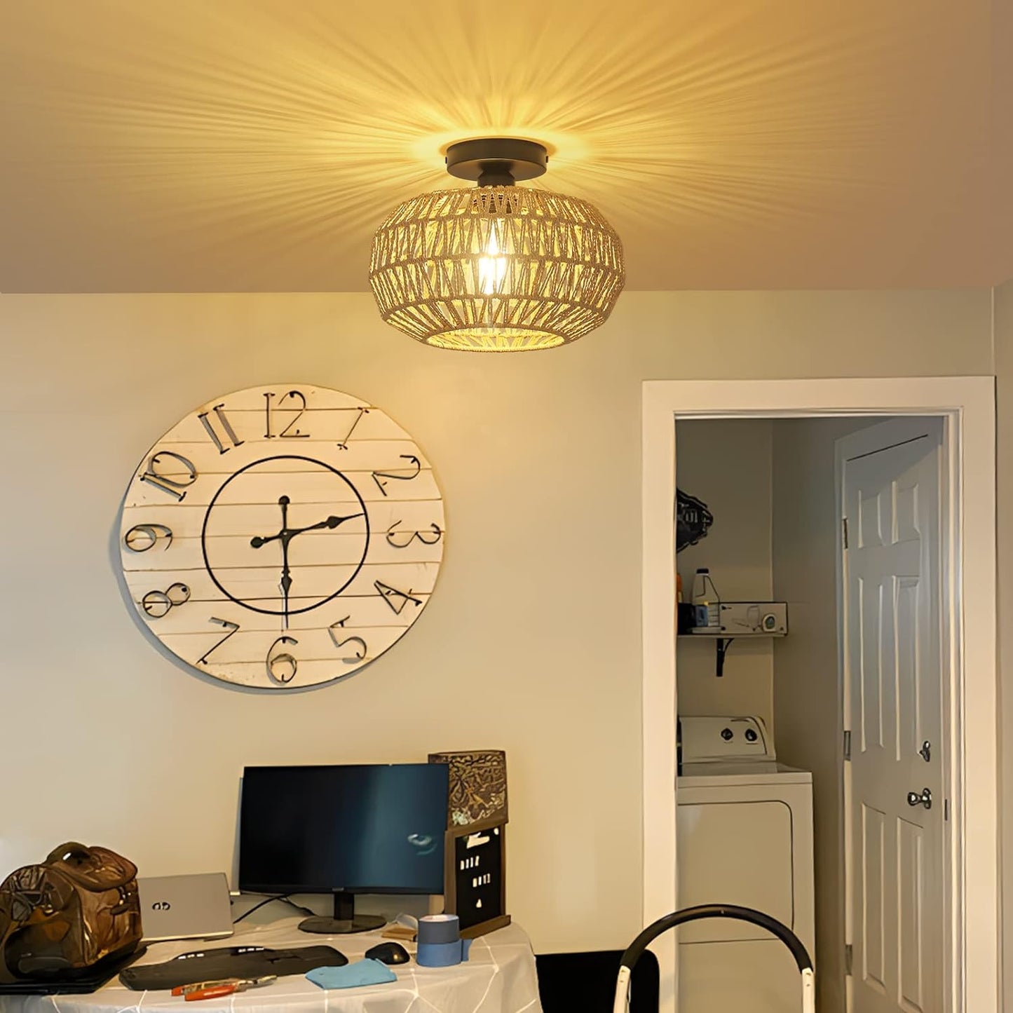 Boho Rattan Ceiling Light Fixture