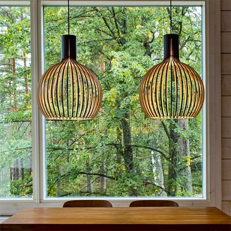 Birdcage Wood Pendant Light