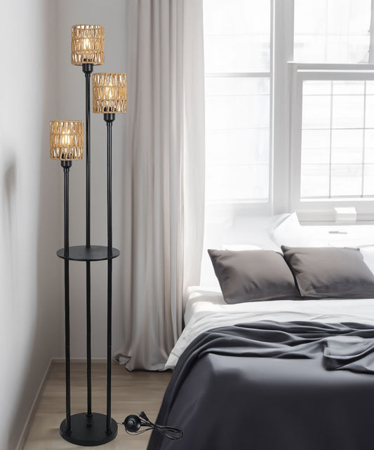 Boho Floor Lamp with Shelves