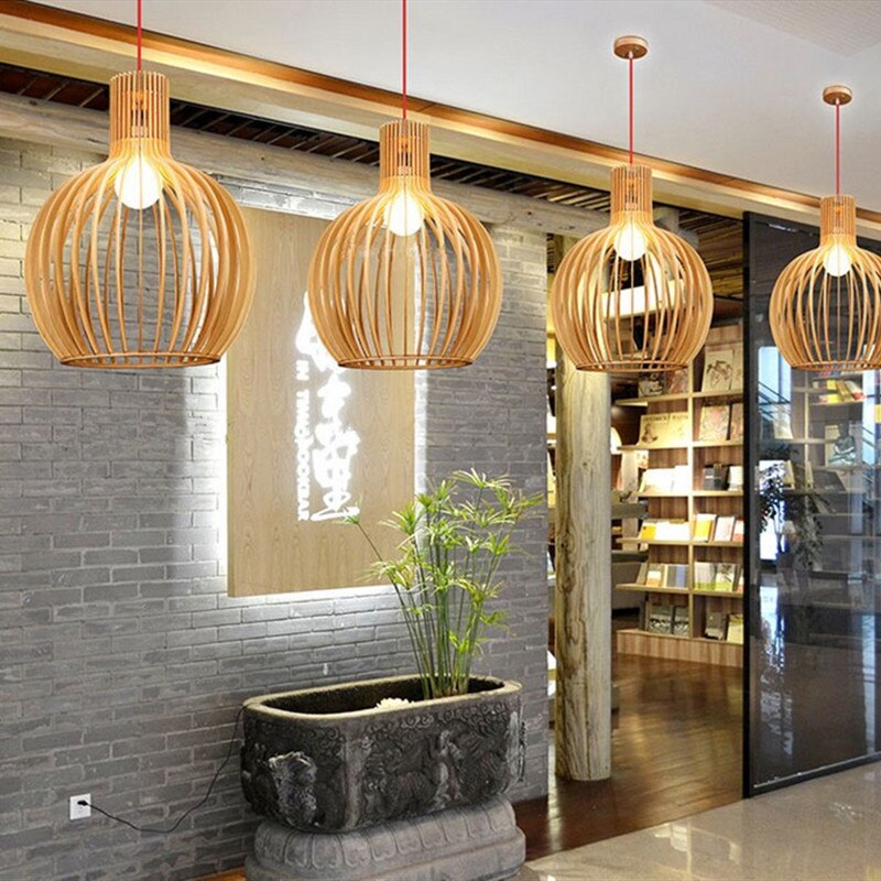 Birdcage Wood Pendant Light