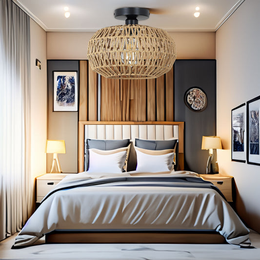 Boho Rattan Ceiling Light Fixture
