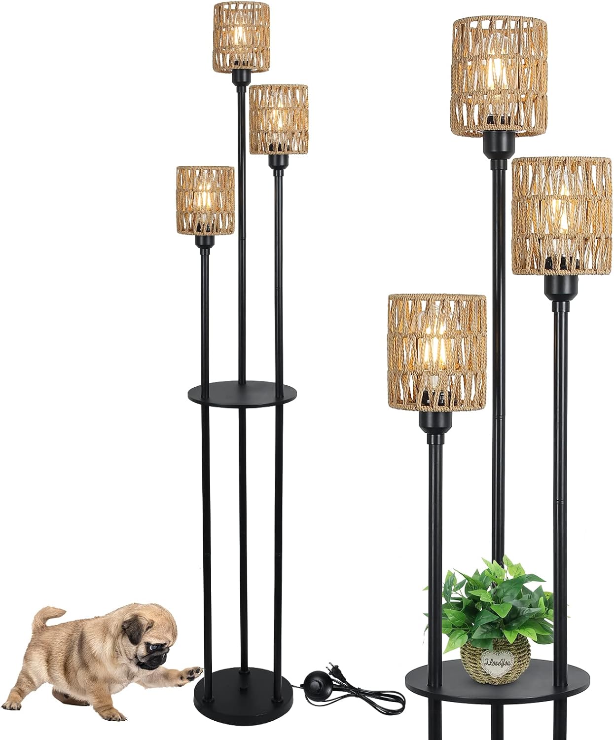 Boho Floor Lamp with Shelves