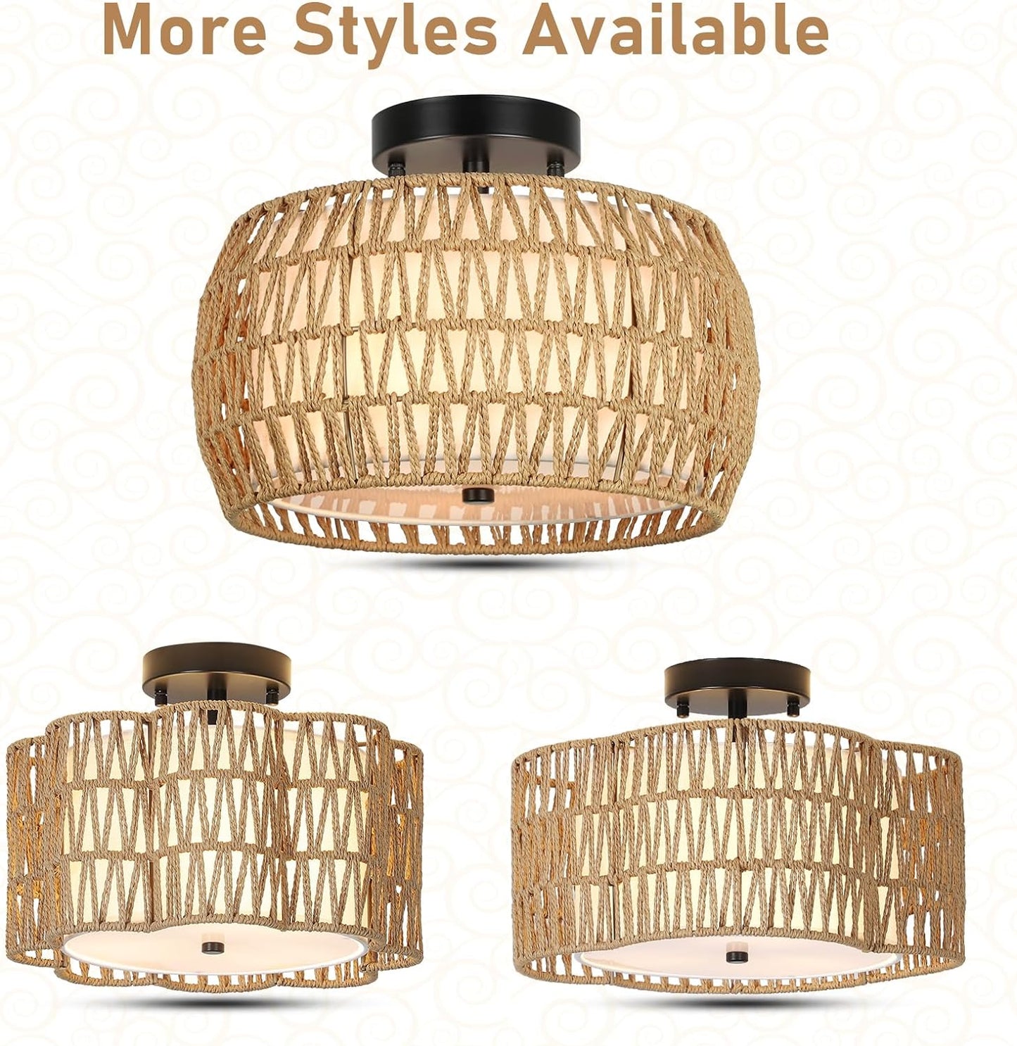 Boho Rattan Semi-Flush Mount Ceiling Light
