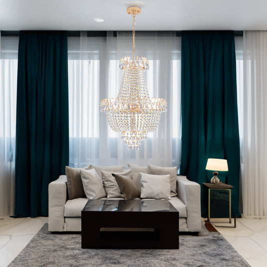 Golden crystal pendant light, large modern luxury ceiling lighting