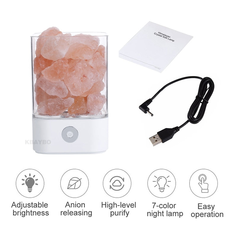 Natural Himalayan Salt Lamp – USB Air Purifier & Mood Lighting